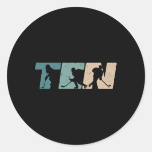 Sticker Rond Anniversaire 10 ans rétro hockey sur glace garçon