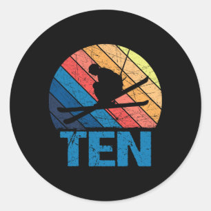 Sticker Rond Anniversaire 10 Ans Ski Rétro Ski Garçons 10 Ans