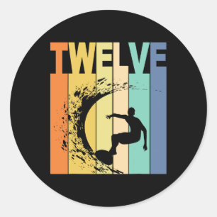 Sticker Rond Anniversaire 12 ans Surf Thème plage 12 Ans Garçon