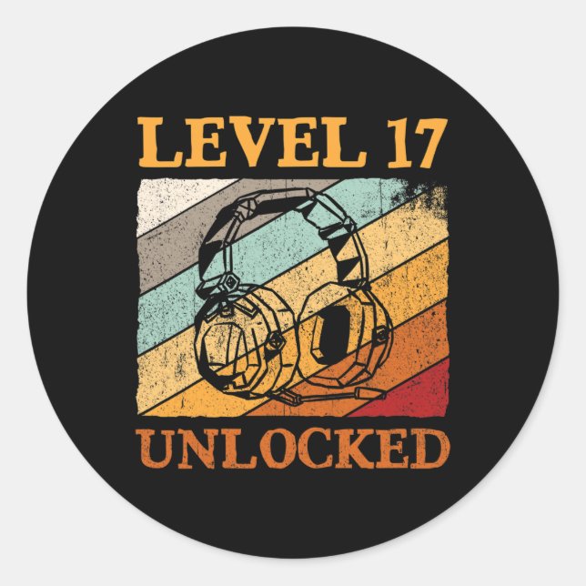 Sticker Rond Anniversaire 17 Ans Hommes Garçons Joueur De Jeux  (Devant)