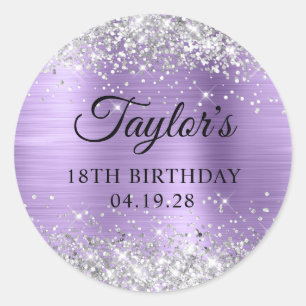 Sticker Rond Anniversaire 18 ans argent pailleté lilas clair fe