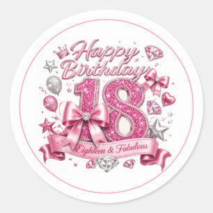 Sticker Rond Anniversaire 18 ans paillettes roses