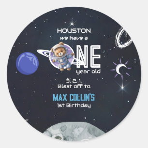 Sticker Rond Anniversaire 1 an Astronaute Espace Cosmique
