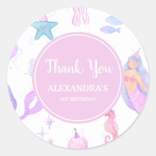 Sticker Rond Anniversaire 1 an Pastel Mermaid Fille Thème Océan