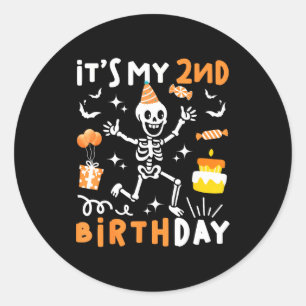 Sticker Rond anniversaire 2 ans enfants squelette drôle 2ème an