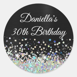Sticker Rond Anniversaire 30 ans girly noir ombré holographique