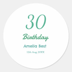 Sticker Rond ANNIVERSAIRE 30 ANS NOM DATE GRAS RÉTRO turquoise