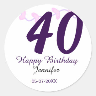Sticker Rond anniversaire 40 ans nom date année épingle florale