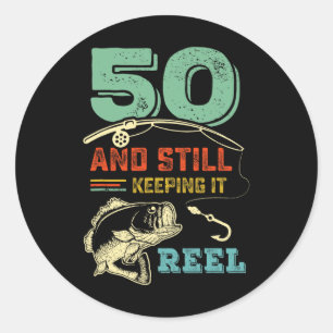 Sticker Rond Anniversaire 50 ans pêche 50 ans pêcheur homme Pu