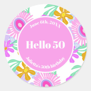 Sticker Rond anniversaire 50 ans rose floral romantique mignon 