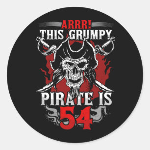 Sticker Rond Anniversaire 54 ans du pirate grincheux qui a 54 a