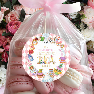 Sticker Rond Anniversaire 7 ans Rose Alice au Pays des Merveill