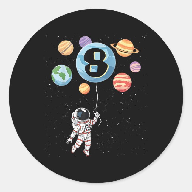 Sticker Rond Anniversaire 8e astronaute 8 ans Planètes spatiale (Devant)