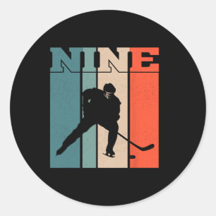 Sticker Rond Anniversaire 9 ans rétro hockey sur glace garçon f