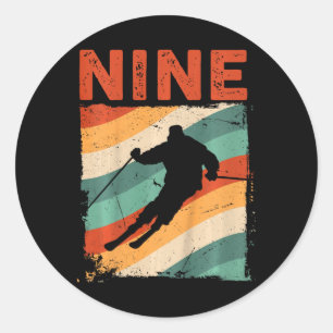Sticker Rond Anniversaire 9 ans Ski rétro Ski 9 ans Garçons Fil