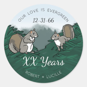 Sticker Rond Anniversaire À feuillage persistant écureuils d'am