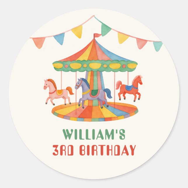Sticker Rond Anniversaire adorable du carrousel (Devant)