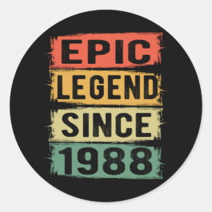 Sticker Rond anniversaire âgé de 37 ans 1988 Légende épique 37e