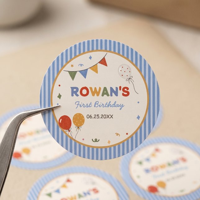 Sticker Rond Anniversaire amusant rayé coloré (Créateur téléchargé)
