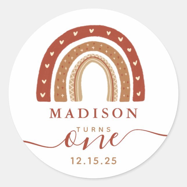 Sticker Rond Anniversaire Arc-en-ciel en terre cuite moderne (Devant)