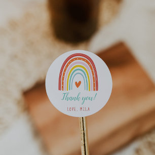 Sticker Rond Anniversaire arc-en-ciel et soleil