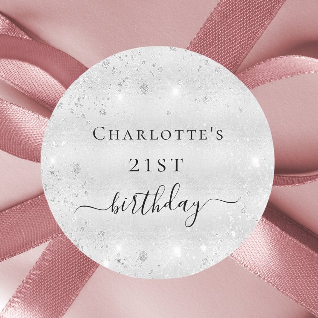 Sticker Rond Anniversaire argent parties scintillant poussière  (Créateur téléchargé)