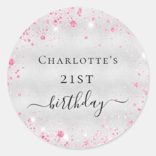 Sticker Rond Anniversaire argent rose parties scintillant monog
