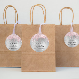 Sticker Rond Anniversaire argent rose parties scintillant nom g