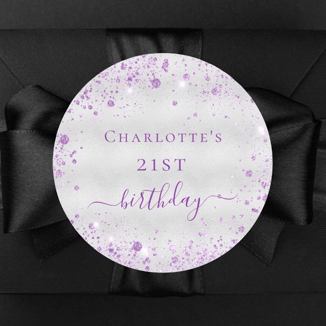 Sticker Rond Anniversaire argent violet parties scintillant mon (Créateur téléchargé)