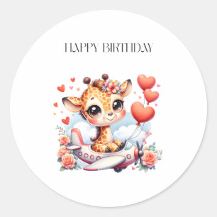 Sticker Rond Anniversaire Avion Girafe