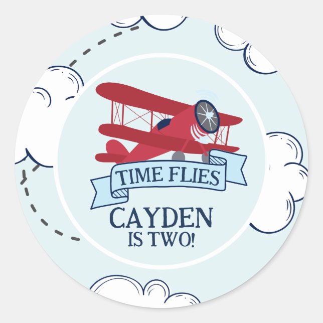 Sticker Rond Anniversaire avion Temps qui passe (Devant)
