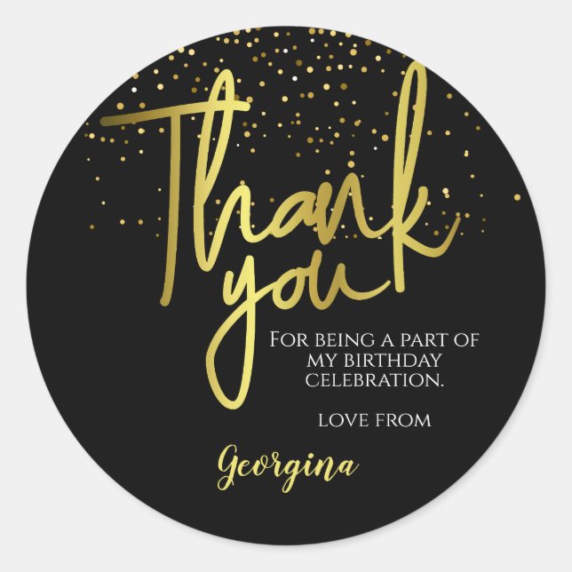 Sticker Rond Anniversaire Black Gold Typographie Merci (Devant)
