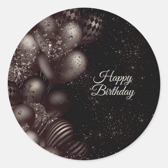 Sticker Rond Anniversaire Black Parties scintillant Ballons Fêt (Devant)