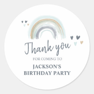 Sticker Rond Anniversaire Blue Boho Rainbow Merci