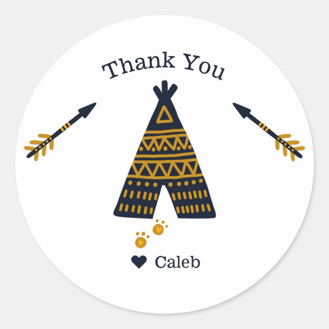 Sticker Rond Anniversaire Blue Gold Tepee Party Favoriser (Devant)