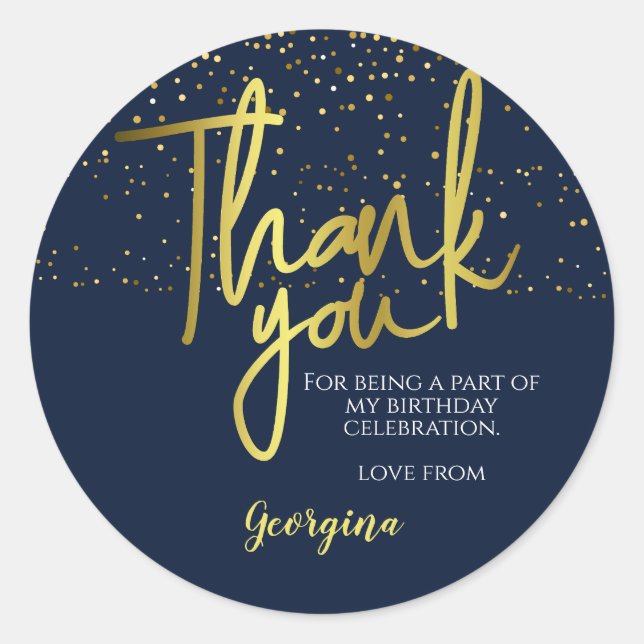 Sticker Rond Anniversaire Blue Gold Typographie Merci (Devant)