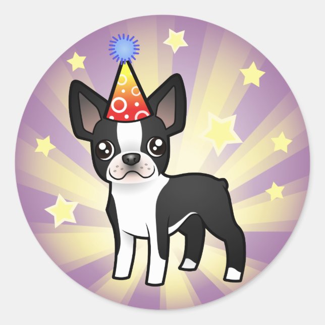 Sticker Rond Anniversaire Boston Terrier (Devant)