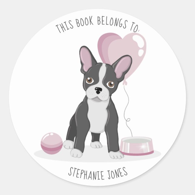 Sticker Rond Anniversaire Bouledogue Français Ce Livre Appartie (Devant)