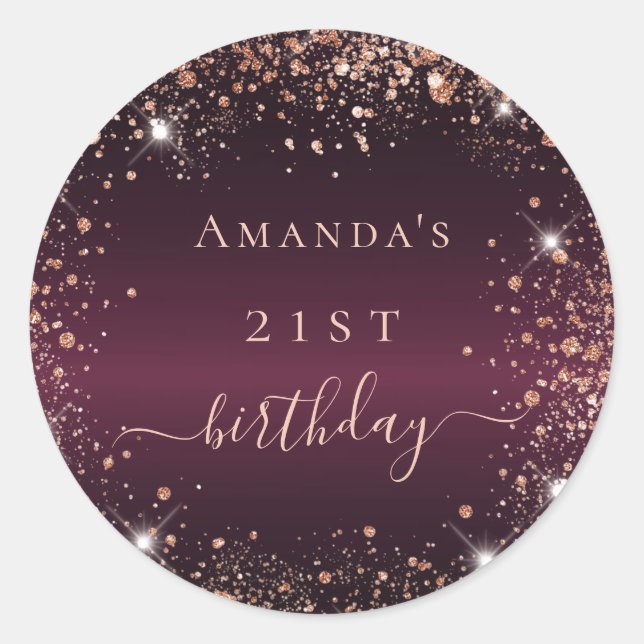Sticker Rond Anniversaire Bourgogne parties scintillant nom de  (Devant)