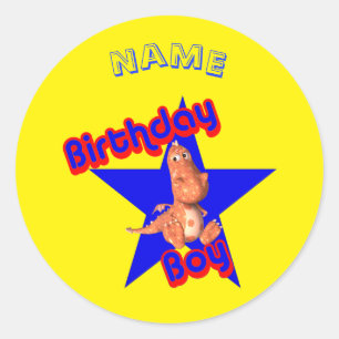 Sticker Rond Anniversaire Boy Cute Dinosaur Personnalisé