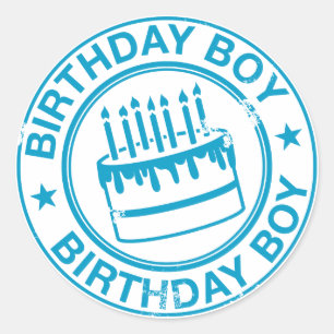 Sticker Rond Anniversaire Boy -effet tampon bleu-