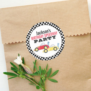 Sticker Rond Anniversaire Boy Simple Race Car Fête Whimsical