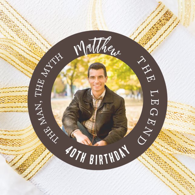 Sticker Rond Anniversaire brun photo homme mythe légende (Créateur téléchargé)