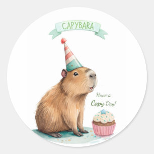Sticker Rond Anniversaire Capybara Drôle Bonne Fête Capy Mignon