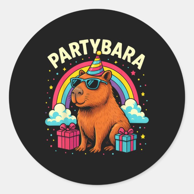 Sticker Rond Anniversaire Capybara Tee Pour Enfants Amusants Pa (Devant)