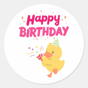Sticker Rond ANNIVERSAIRE Célébration Cute Kawaii Chick Baby Ch
