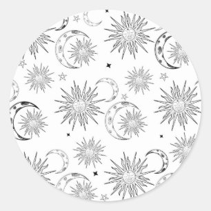 Sticker Rond Anniversaire céleste soleil capricieux noir et bla