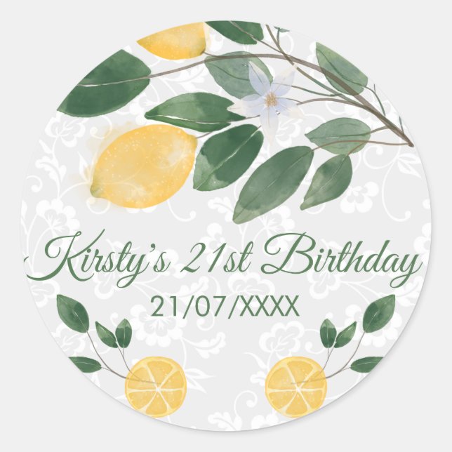 Sticker Rond Anniversaire Citrons Siciliens Aquarelle (Devant)