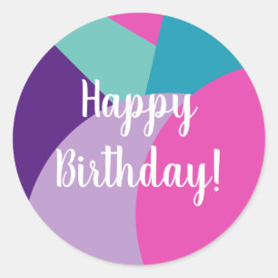 Sticker Rond Anniversaire coloré Joyeux Anniversaire Hot rose v