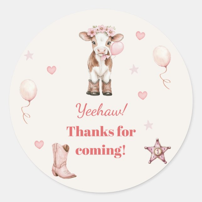 Sticker Rond Anniversaire Cowgirl Rose | Thème Ferme 1er  (Devant)